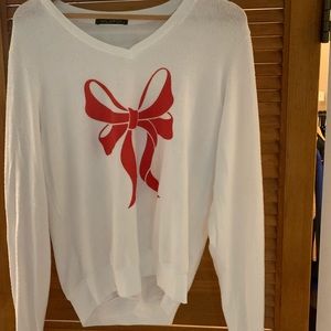 Wildfox bow V-neck sweater white